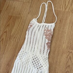 White Crochet Maxi Dress with Floral Detail